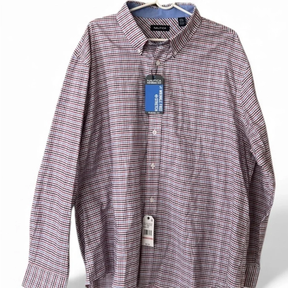 Nautica Men's Red and Blue Plaid Button Down Shirts/NWT/XXL